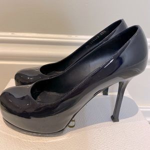 YSL Navy Blue Patent Tribute Heels